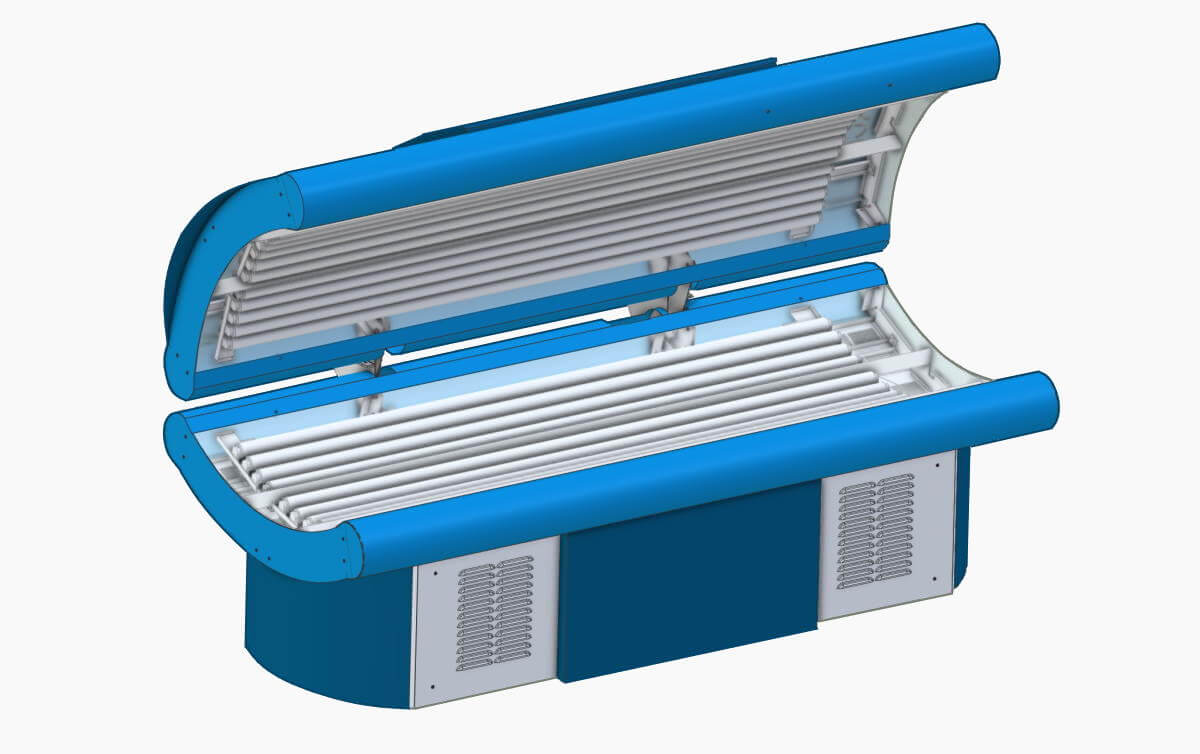 Ein Design für eine Sonnenbank mit Strukturelementen aus Metallblech