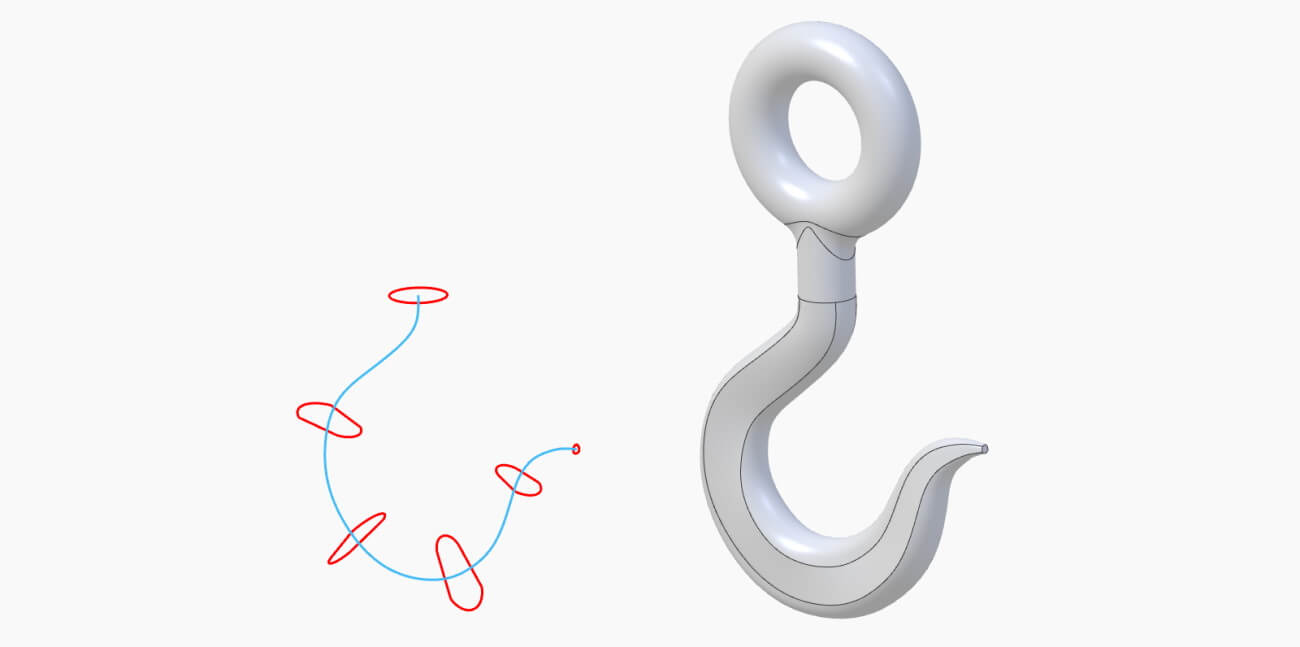 Ein Beispiel für eine 3D-Skizze (blau), die als Mittellinienreferenz für einen Dachboden verwendet wird.