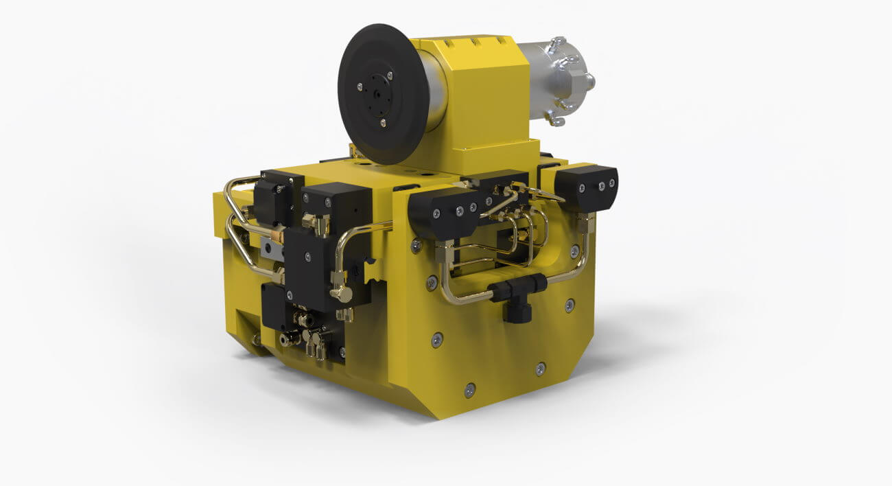 Ein Modell einer industriellen Schleifmaschine, gerendert in Keyshot.