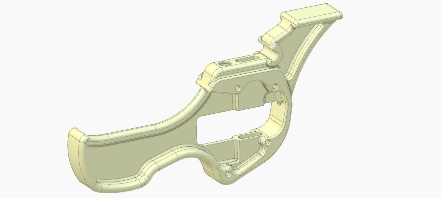 Ein Beispiel für einen Schnellspanngriff, der mit Extrusionen, Loft, Verrundungen, Fasen und Löchern erstellt wurde. 