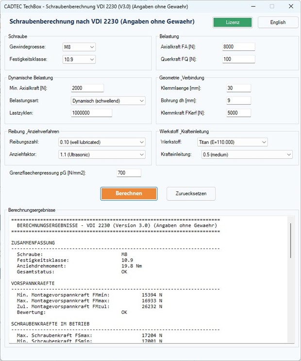Schraubenberechnung nach VDI 2230 für Alibre Design EXP