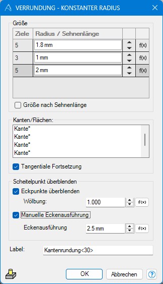 Neue 3D-Verrundungen meherer Radien in Gruppen. Neue 3D-Verrundungen meherer Radien in Gruppen.