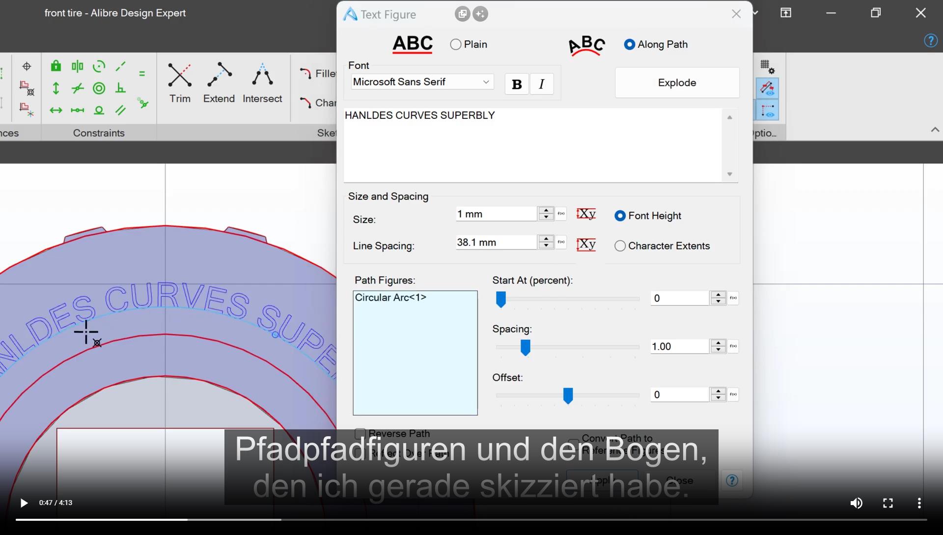 Alibre Design v27 - Text entlang beliebiger Skizzenpfade