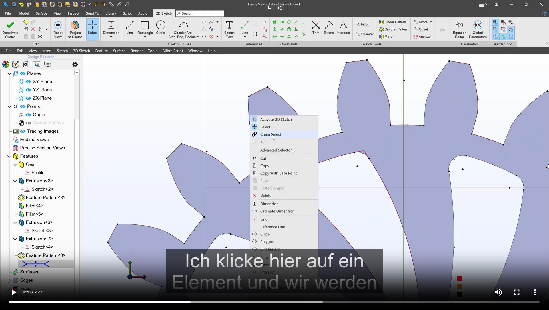 Alibre Design v27 - Neue Selektionsfunktionen: Kettenselektion und übermalen