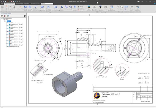 Alle Alibre Design 2D-Zeichnungsableitungen sind immer assoziativ mit dem 3D-Modell verknüpft Alle Alibre Design 2D-Zeichnungsableitungen sind immer assoziativ mit dem 3D-Modell verknüpft